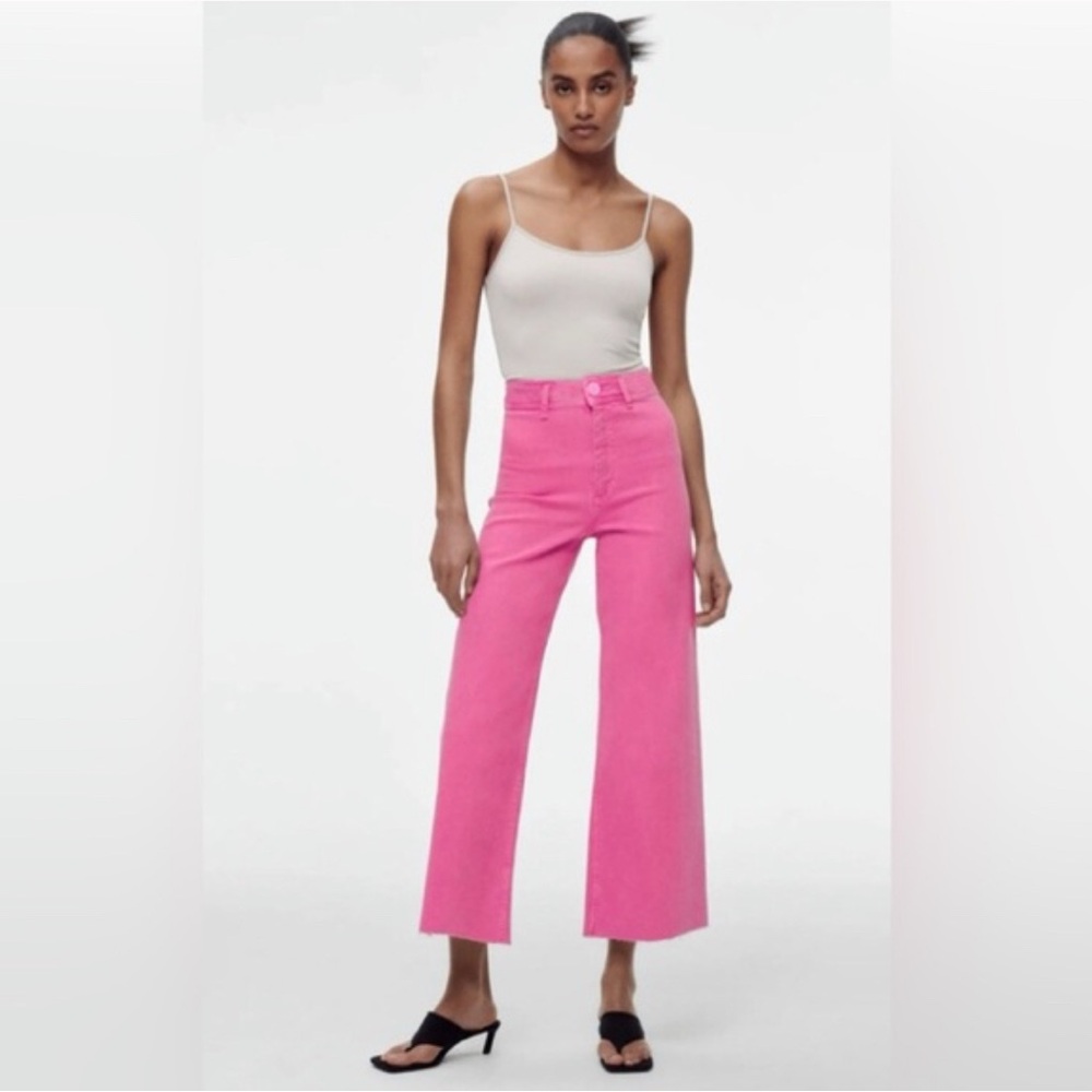 Zara Marine Wide Leg Jean Pink High Waist